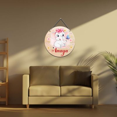 Personalized Baby Girl Elephant Wall Hanging Custom Wooden Nursery Wall Decor, Cute Floral Elephant Door Hanger for Kids Bedroom & Playroom, Unique Newborn Baby Shower Gift